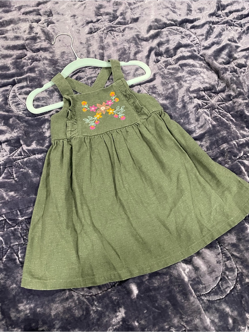Carter's Olive Green Floral Embroidered Sundress Cottagecore